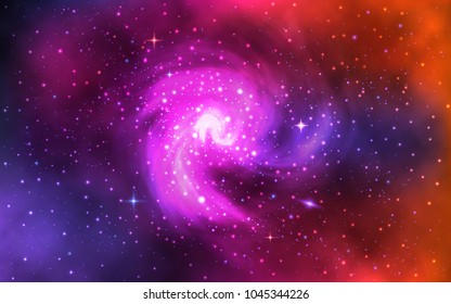 Cosmic spiral galaxy. Realistic color space background with nebula, stardust and shining stars. Universe with colorful planets. Trendy vector illustration.