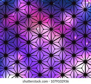 Cosmic stained glass background with flowers. Vector background for your creativity