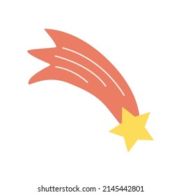 Una estrella cósmica vuela o cae en el espacio. Ilustración del doodle vectorial