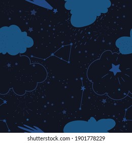 estrellas cósmicas de color azul oscuro vector textura de patrón sin fisuras
