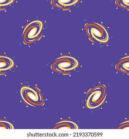 Cosmic swirl in the starry sky. Seamless pattern. Vector illustration