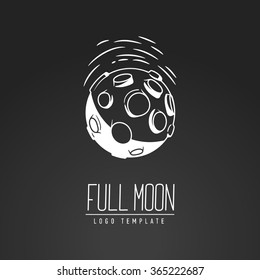 Cosmic thin line vector illustration. Moon, space, light. Concept - the lunar surface. Template logo. Hand drawing symbol.