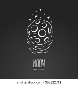 Cosmic thin line vector illustration. Moon, space, light. Concept - the lunar surface. Template logo. Hand drawing symbol.