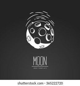 Cosmic thin line vector illustration. Moon, space, light. Concept - the lunar surface. Template logo. Hand drawing symbol.