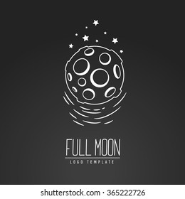 Cosmic thin line vector illustration. Moon, space, light. Concept - the lunar surface. Template logo. Hand drawing symbol.