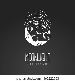 Cosmic thin line vector illustration. Moon, space, light. Concept - the lunar surface. Template logo. Hand drawing symbol.