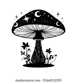  Cosmic Toadstool Shadows, Lunar Glow Mushroom Silhouette.