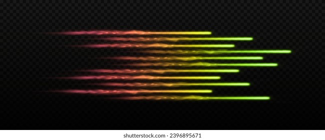 Cosmic trail with light effect. Sparkling motion lines.  Gradient speed lines on transparent background.