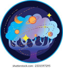 cosmic tree,Stars and Exploration fantasy wizards and witches magic circle of destiny,fantasy world