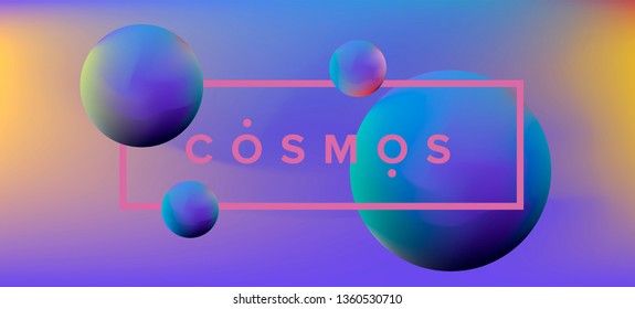 Cosmic vaporwave/ synthwave vector background with 3d spheres, planets. Minimal music poster template, party event cover.