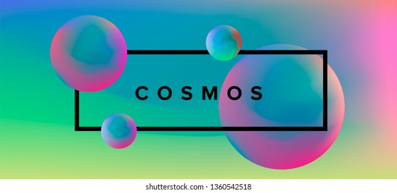 Cosmic vaporwave/ synthwave vector background with 3d spheres, planets. Minimal music poster template, science cover.