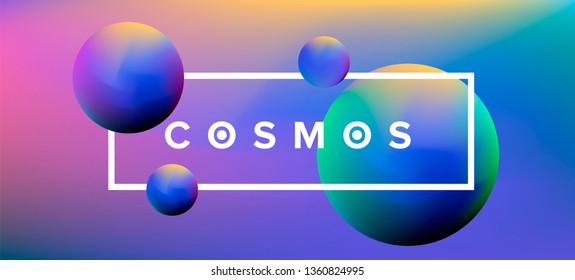 Cosmic vaporwave/ synthwave vector background with 3d spheres, planets. Minimal music poster template, science cover.