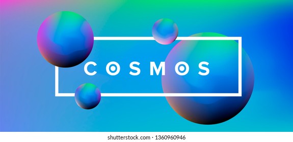 Cosmic vaporwave/ synthwave vector background with 3d spheres, planets. Minimal music poster template, science cover.