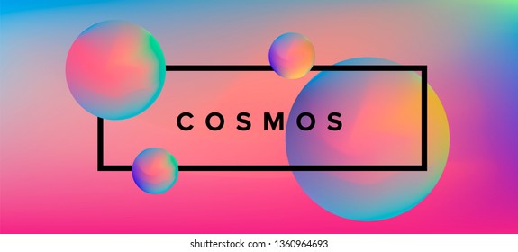 Cosmic vaporwave/ synthwave vector background with 3d spheres, planets. Minimal music poster template, science cover.