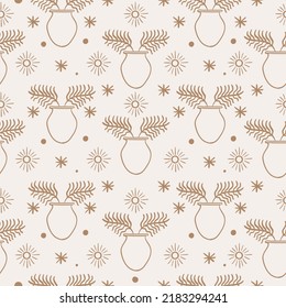 Cosmic Vase and Plant Seamless Pattern Design for Textile Printing, Wallpaper and Wrapping Paper.