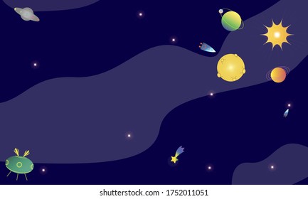Cosmic vector background with stars, aliens, rocket, planets and milky way