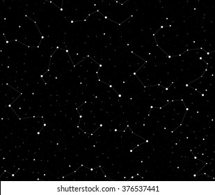 Cosmic vector endless seamless pattern with stars and constellations in open outer space