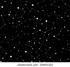 Cosmic vector endless texture with shining stars and constellations on the night sky