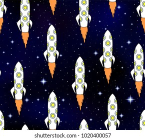 Cosmic vector seamless pattern with rockes in the starry space sky