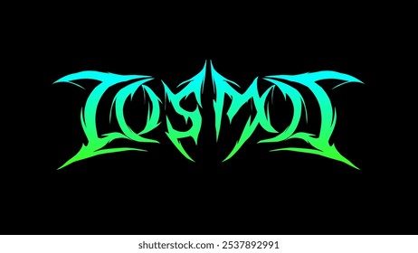 Cosmic" is a vibrant vector design featuring sharp, neon-like typography with a green and blue gradient, evoking a futuristic and cosmic feel. Perfect for sci-fi, space, and psychedelic themes