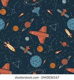 cosmic vintage seamless retro pattern vector illustration