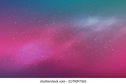 Cosmic wallpaper. Beautiful nebula with glowing stars. Abstract cosmos poster. Realistic milky way. Color stardust background. Starry bright galaxy. Vector illustration.