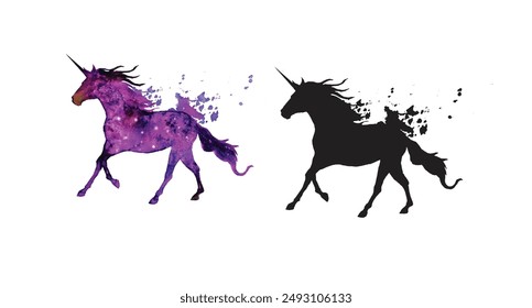 Cosmic watercolor unicorn vector illustration