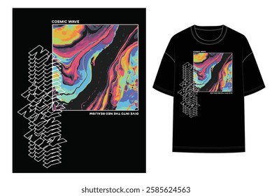 cosmic wave, colorful, NY, slogan art, modern art, graphic illustration, t-shirt, shirt, sweatshirt, flat sketch, placement print, fashion vector artwork