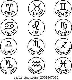 Vektor-Set kosmischer Sternzeichen. Astrologische Diagrammsymbole. Himmelssymbole. Mystische Illustrationen Esoterische Astrologen-Designs.