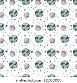 Cosmical seamless pattern. Children background with graphical space elements. Vector illustration