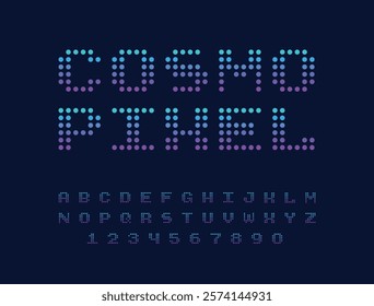 Cosmo Pixel Font. Retro 8-Bit Typeface. Set of Pixelated Latin Capital Letters and Numbers. Vector Illustration.