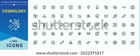 Cosmology icon collection. Galaxy icon set. Outline icons collection. Containing eclipse, space, solar system, planet, cosmos, constellation and more. Signs for web and mobile app.