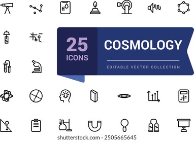Cosmology icon set. Set of vector line icons of science for modern concepts. Minimalist thin linear web ui icon set. Simple editable vector stroke illustration.