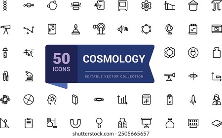 Cosmology icon set. Set of vector line icons of science for modern concepts. Minimalist thin linear web ui icon set. Simple editable vector stroke illustration.