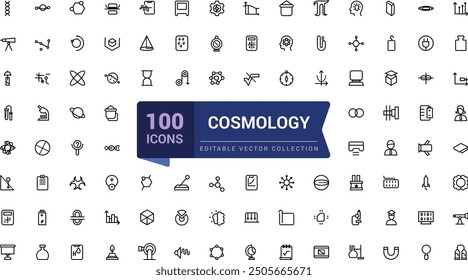 Cosmology icon set. Set of vector line icons of science for modern concepts. Minimalist thin linear web ui icon set. Simple editable vector stroke illustration.