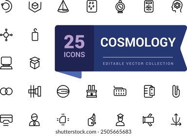 Cosmology icon set. Set of vector line icons of science for modern concepts. Minimalist thin linear web ui icon set. Simple editable vector stroke illustration.