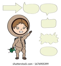 
Cosmonaut. 
Astronaut. Children's illustration. Child. Suitable for printing.