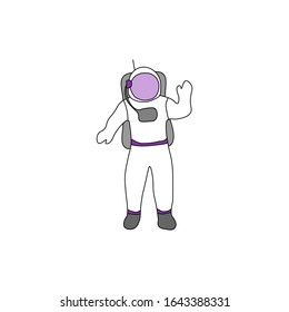 Cosmonaut astronaut saying Hi. Colorful outline on white background. Picture can be used in greeting cards, posters, flyers, banners, logo, further design etc. Vector illustration. EPS10