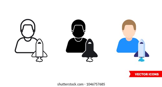 Cosmonaut astronaut spaceman icon of 3 types: color, black and white, outline. Isolated vector sign symbol.