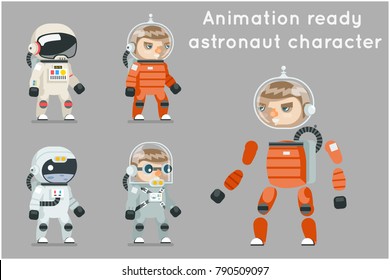 Cosmonaut Astronaut Spaceman Space Sci-fi Icons Set Animation Ready Cartoon Game RPG Flat Design Vector Illustration