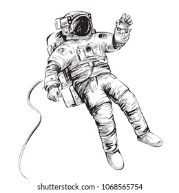 Cosmonaut or astronaut in spacesuit. Vector illustration isolated on white.