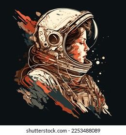 cosmonaut astronaut woman vector illustration, science fiction