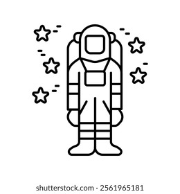 cosmonaut black line icon. Vector isolated element. Editable stroke.