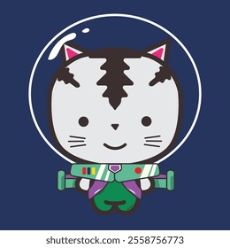 Cosmonaut Cat with Flat Design for Element Design