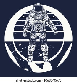 Cosmonaut in deep space triangular style and t-shirt design, art. Astronaut tattoo 