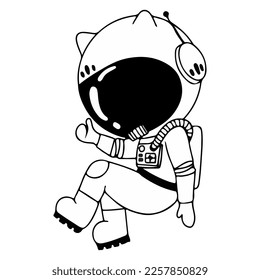 Cosmonaut in different poses. Astronaut in intergalactic space. galaxy. astronauts in a space suit with a helmet isolated on a white background. Black and white illustration