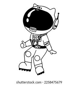 Cosmonaut in different poses. Astronaut in intergalactic space. galaxy. astronauts in a space suit with a helmet isolated on a white background. Black and white illustration