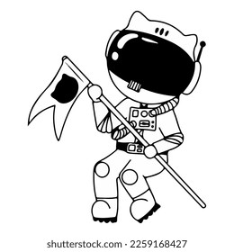 Cosmonaut in different poses. Astronaut in intergalactic space. galaxy. astronauts in a space suit with a helmet isolated on a white background. Black and white illustration