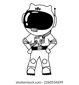 Cosmonaut in different poses. Astronaut in intergalactic space. galaxy. astronauts in a space suit with a helmet isolated on a white background. Black and white illustration