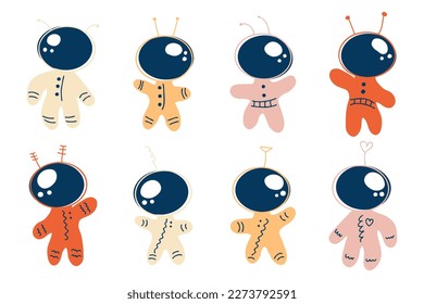 Cosmonaut doodle collection for any purposes. Perfect for tee, stickers, cards. Isolated vector illustration for decor and design.


